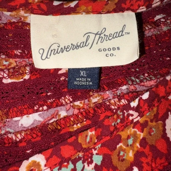 Universal Thread Red Floral Tie-Neck Long-Sleeve Blouse Size XL - Picture 5 of 6